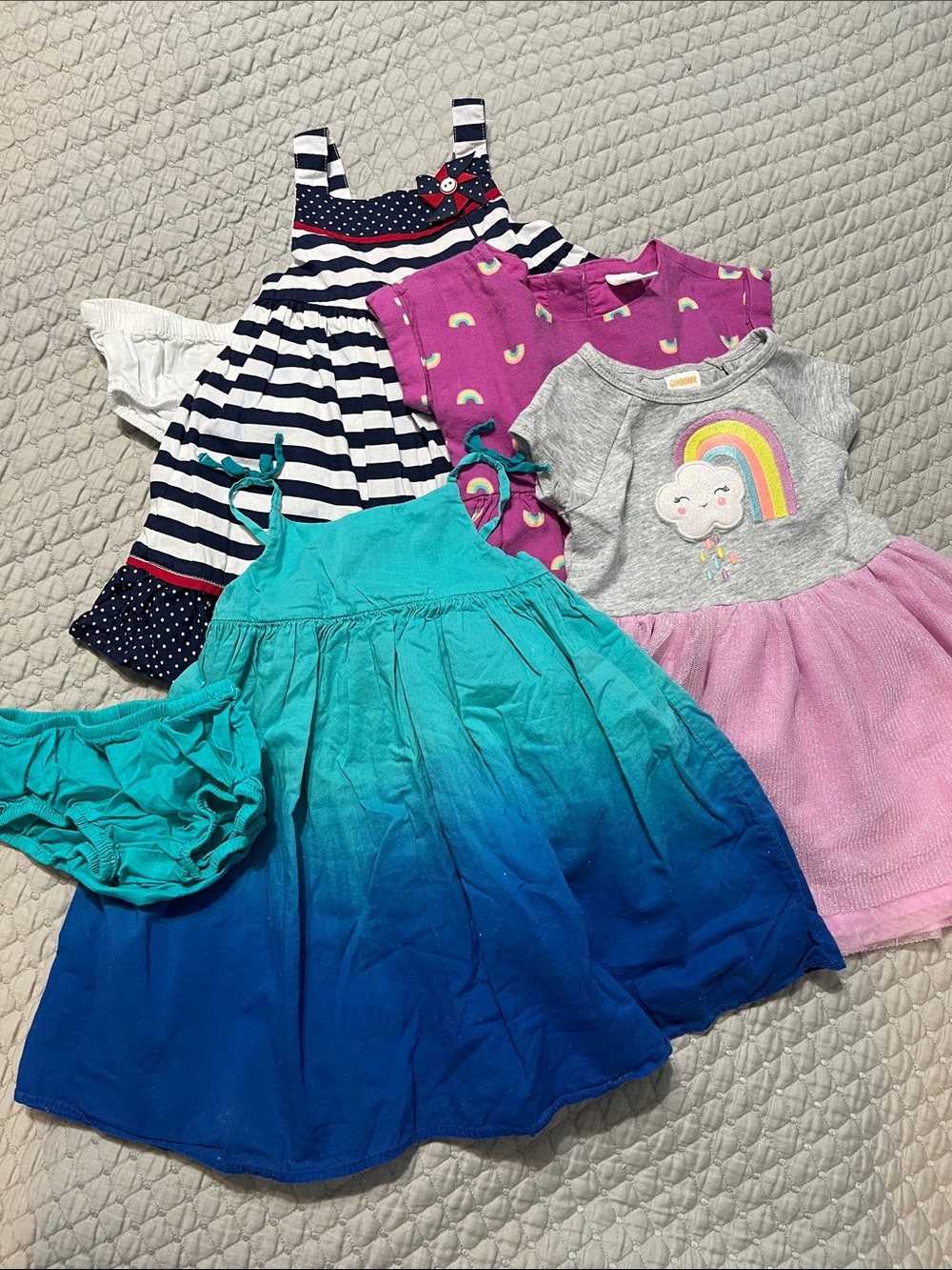 Gymboree Girls' Rainbow Cloud Dress Trio — Teal, Gray, Purple, Pink